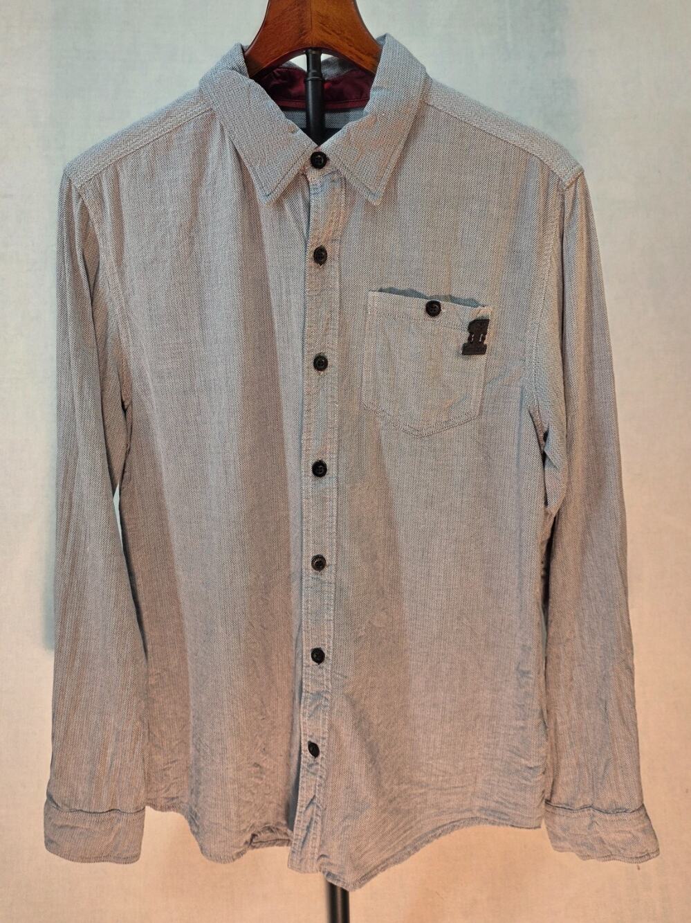 Harley Davidson Men's M Long Sleeve Shirt Grey Herringbone Cotton Button Down